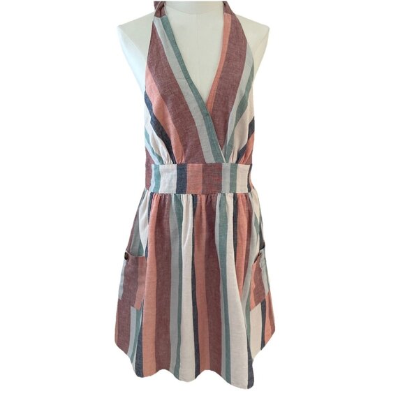 American Eagle Babydoll Halter Dress Size M Striped Empire Waist Beachy Boho - Picture 2 of 13